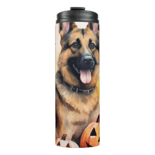 Halloween Duitse Herder met Pompoenen Eng Thermosbeker