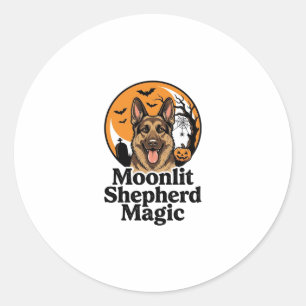 Halloween Duitse Herder Spel maan Hondenliefhebber Ronde Sticker