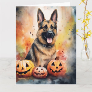 Halloween Duitse Herdershond Met Pompoenen Eng Kaart