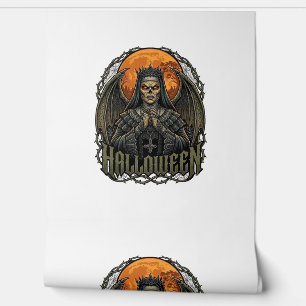 Halloween Duivel Nonnenkroon Vleugels Oranje Maan_ Behang