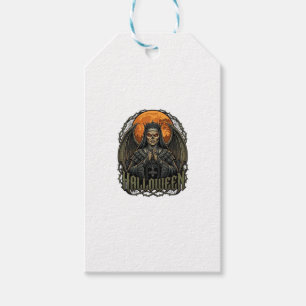 Halloween Duivel Nonnenkroon Vleugels Oranje Maan_ Cadeaulabel