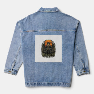 Halloween Duivel Nonnenkroon Vleugels Oranje Maan_ Denim Jacket