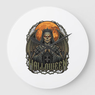 Halloween Duivel Nonnenkroon Vleugels Oranje Maan_ Grote Klok