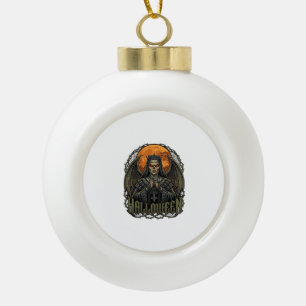Halloween Duivel Nonnenkroon Vleugels Oranje Maan_ Keramische Bal Ornament