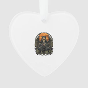 Halloween Duivel Nonnenkroon Vleugels Oranje Maan_ Ornament