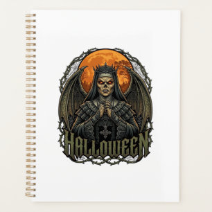 Halloween Duivel Nonnenkroon Vleugels Oranje Maan_ Planner