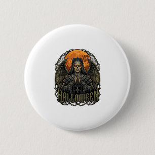 Halloween Duivel Nonnenkroon Vleugels Oranje Maan_ Ronde Button 5,7 Cm