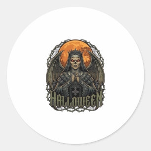 Halloween Duivel Nonnenkroon Vleugels Oranje Maan_ Ronde Sticker