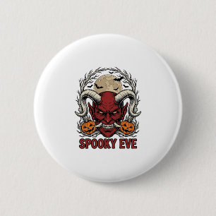 Halloween Duivel T-shirt met Vintage Gravure Pompo Ronde Button 5,7 Cm