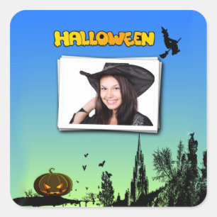 Halloween Dusk met heks Add Photo Lijst Vierkante Sticker