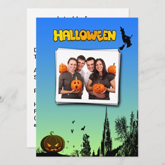 Halloween Dusk Witch Pumpkin Aangepaste Foto Kaart (Voorkant / Achterkant)