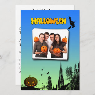 Halloween Dusk Witch Pumpkin Aangepaste Foto Kaart