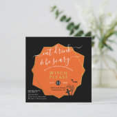 Halloween Eat Drink is Scary Black Oranje Parody Kaart (Staand voorkant)
