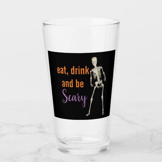 Halloween Eat Drink is Scary Skeleton Drink Glas (Voorkant)