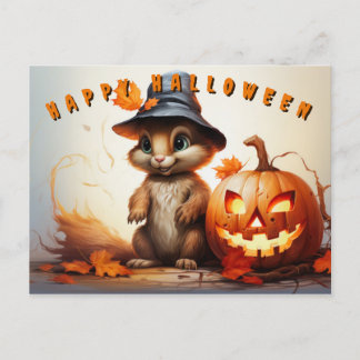 Halloween eekhoorn in Schattige Pet met pompoen Feestdagenkaart