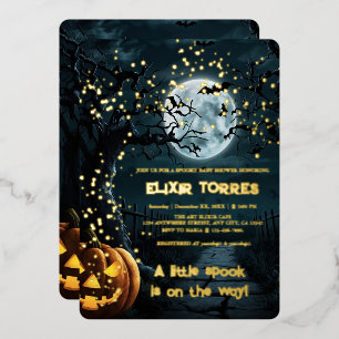 Halloween een beetje spook pompoen Baby shower Fol Folie Uitnodiging
