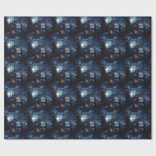 💀Halloween 🌑 "Eerie Midnight Manor" 🌑 Cadeaupapier (Vlak)