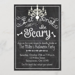 Halloween Eet Drink Wees Schattig Krijtbord Uitnod Kaart