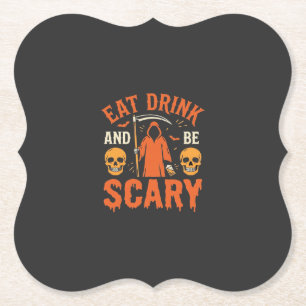 Halloween Eet Drink Wees Schrikwekkend Oogst Desig Kartonnen Onderzetters