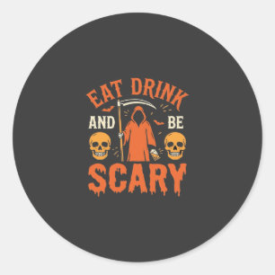 Halloween Eet Drink Wees Schrikwekkend Oogst Desig Ronde Sticker