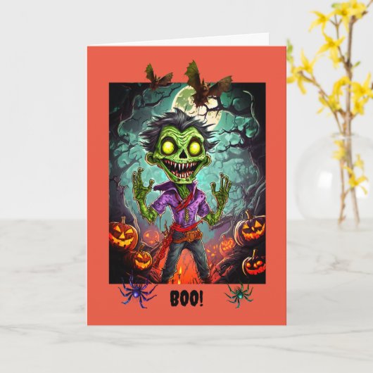 Halloween éffrayant, 5" x 7" Carte de voeux pliée (Fleur jaune)