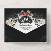 Halloween Elegant Black Roos Skeletons MENU RSVP All In One Uitnodiging (Achterkant)