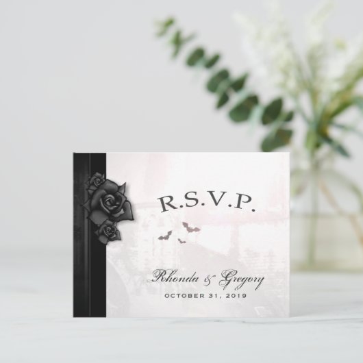Halloween Elegant Gothic Black MENU Matching RSVP (Staand voorkant)