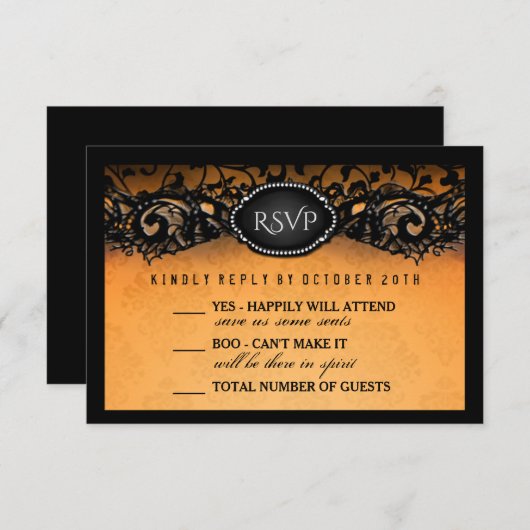 Halloween Elegant Orange Noir 3.5x5 Mariage RSVP (Devant / Derrière)