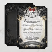 Halloween Elegante Rose noir Faire-part de mariage (Devant / Derrière)