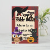 Halloween element kat uil pompoen partij kaart (Staand voorkant)