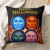 Halloween elemental moon faces, Gothic fantasy squ Kussen (Deken)