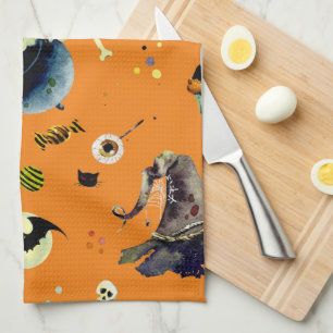 Halloween Elements op Sinaasappel Theedoek