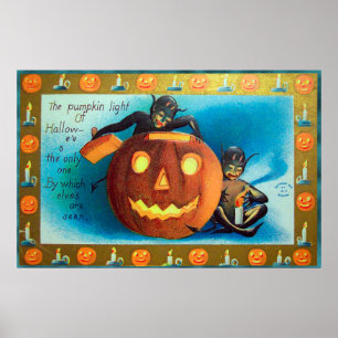 Halloween elves en pomkin  poster