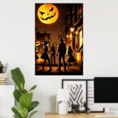 Halloween en een pompoen maan | AI Art Poster (Thuiskantoor)