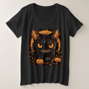 Halloween enchanté : Chat noir parmi les citrouill