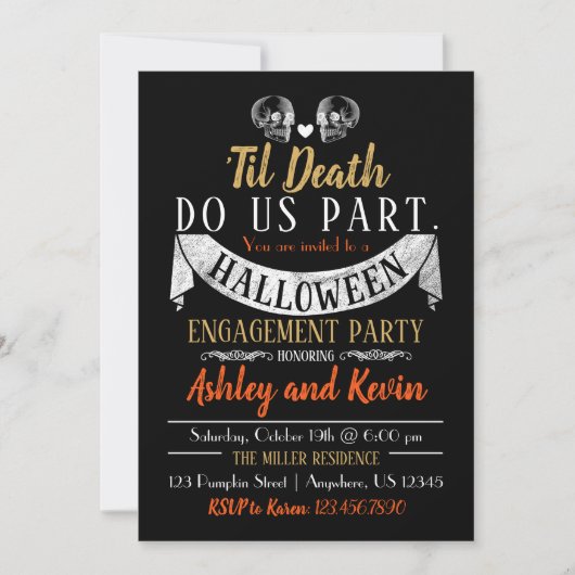 Halloween Engagement Party Invitation Skuls (Devant)
