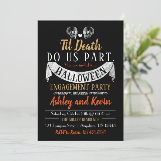 Halloween Engagement Party Invitation Skuls (Debout devant)