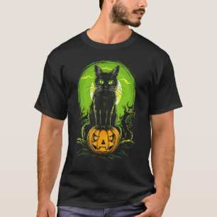 Halloween enge kat griezelige pompoen t-shirt