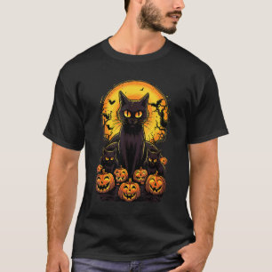 Halloween enge kat pompoen t-shirt