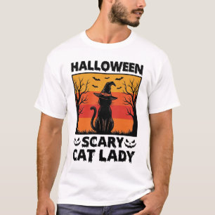 Halloween Enge Kattenvrouw Vintage Gravure Shirt D
