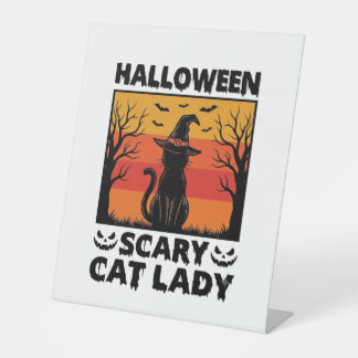 Halloween Enge Kattenvrouw Vintage Gravure Shirt D Reclamebord Met Voetstuk