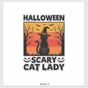 Halloween Enge Kattenvrouw Vintage Gravure Shirt D Sticker