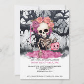 Halloween Enge Roze Skelet En Haunted Tree Kaart (Voorkant)