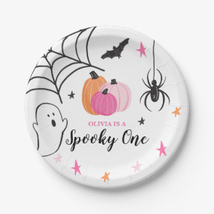 Halloween enge verjaardag met roze pompoenen papieren bordje