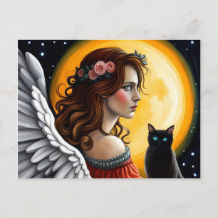 Halloween Engel en zwarte kat Briefkaart