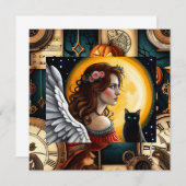 Halloween engel en zwarte kat kaart (Voorkant / Achterkant)