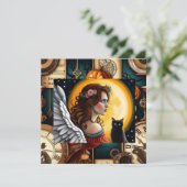 Halloween engel en zwarte kat kaart (Staand voorkant)