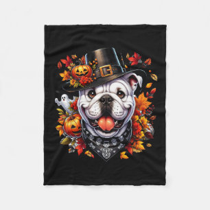 Halloween Engels Bulldog Fall Leaves Pumpkins Gho Fleece Deken