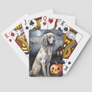 Halloween Engels Setter Met Pompoenen Griezelen Pokerkaarten