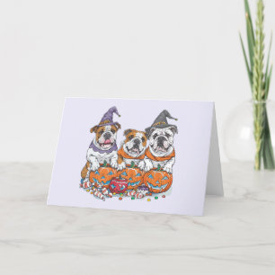 Halloween Engelse Bulldogs Pompoen Feestdagen Kaart